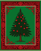 Classic Green Christmas Tree Ornate Rug