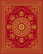 Crimson Golden Floral Medallion Rug