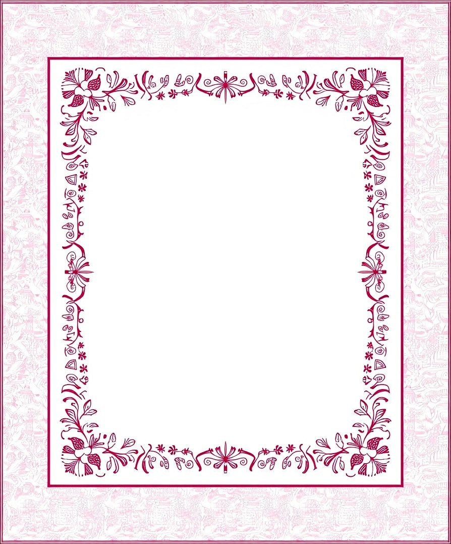 Bright Pink Floral Vine Frame Rug