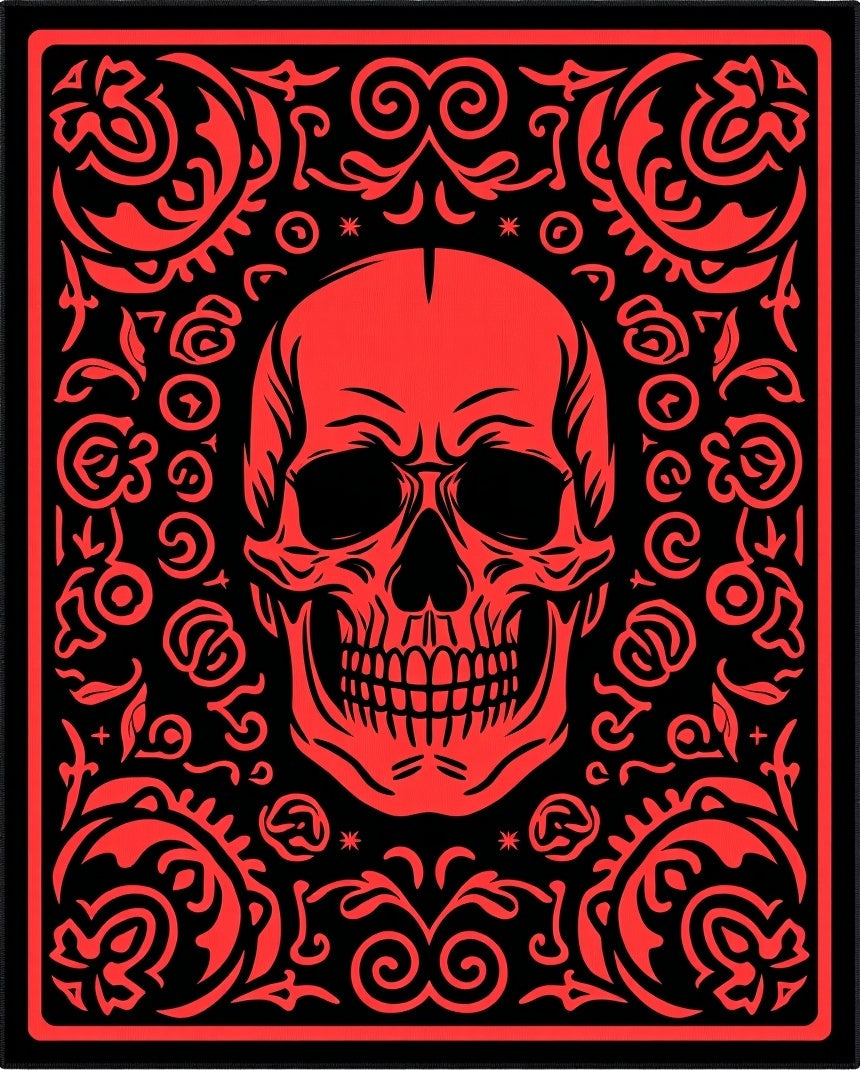 Crimson Skull Floral Baroque Rug