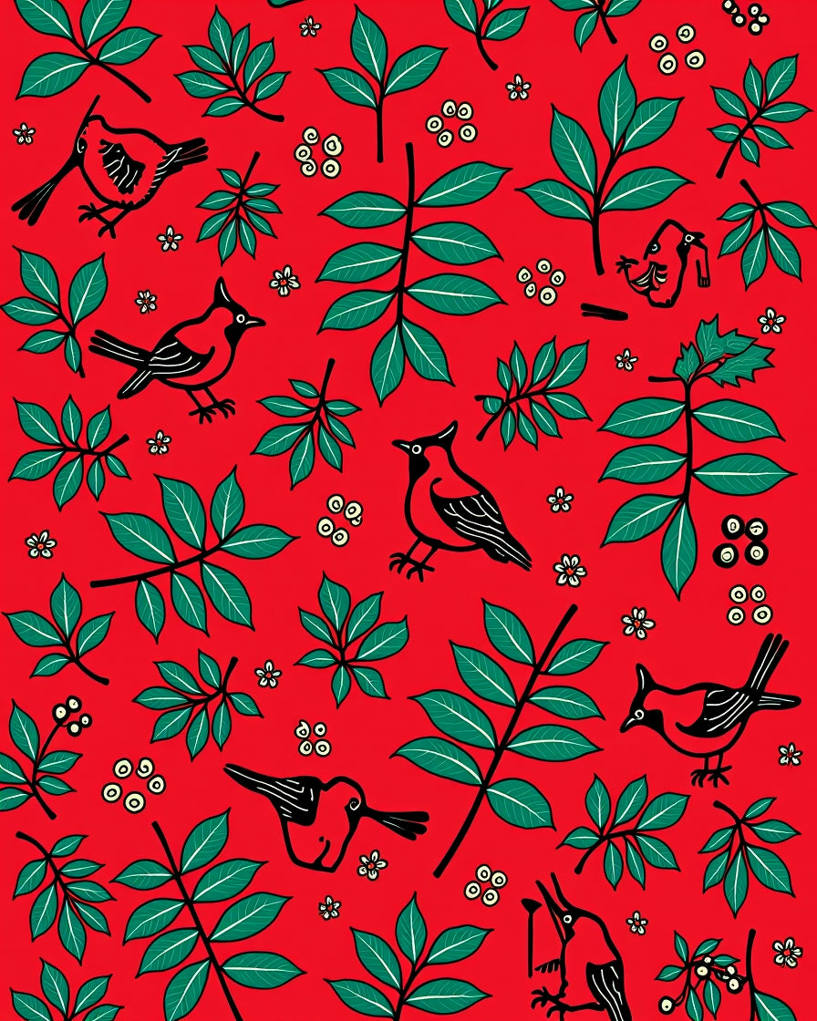 Red Birds and Green Foliage Rug