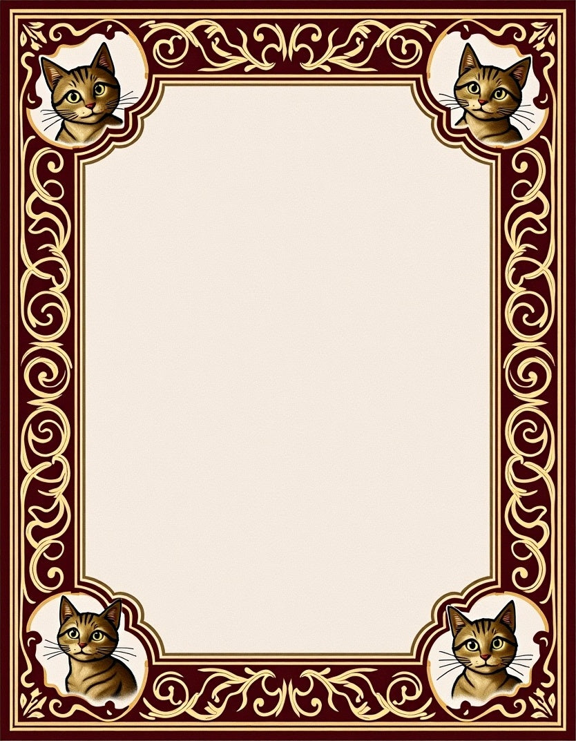 Crimson and Gold Cat Corner Frame Rug