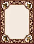 Crimson and Gold Cat Corner Frame Rug