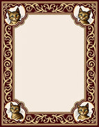 Crimson and Gold Cat Corner Frame Rug
