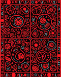Bright Red Graphic Folk Art Rug