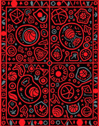 Bright Red Graphic Folk Art Rug