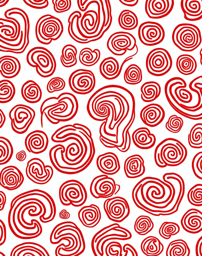 Red White Swirls Abstract Rug