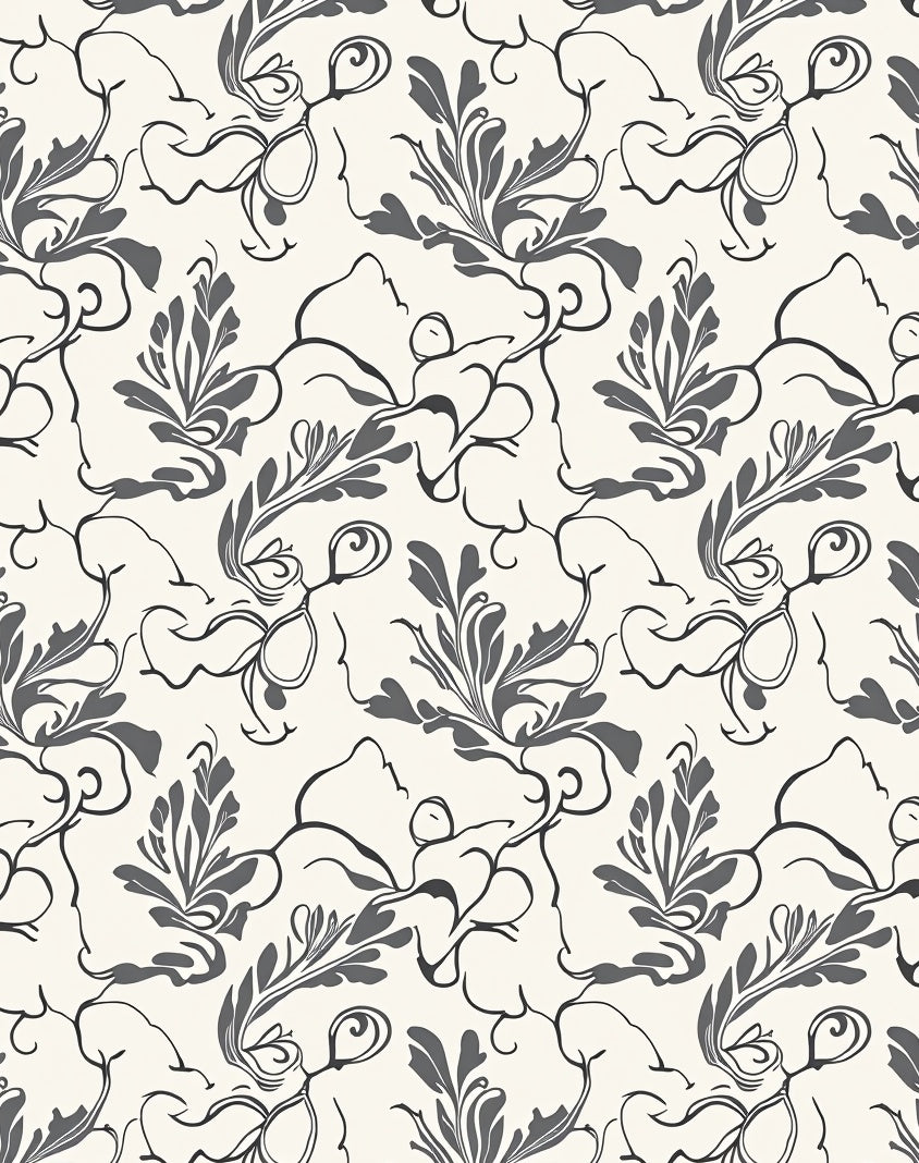 Monochromatic Gray Floral Vine Rug