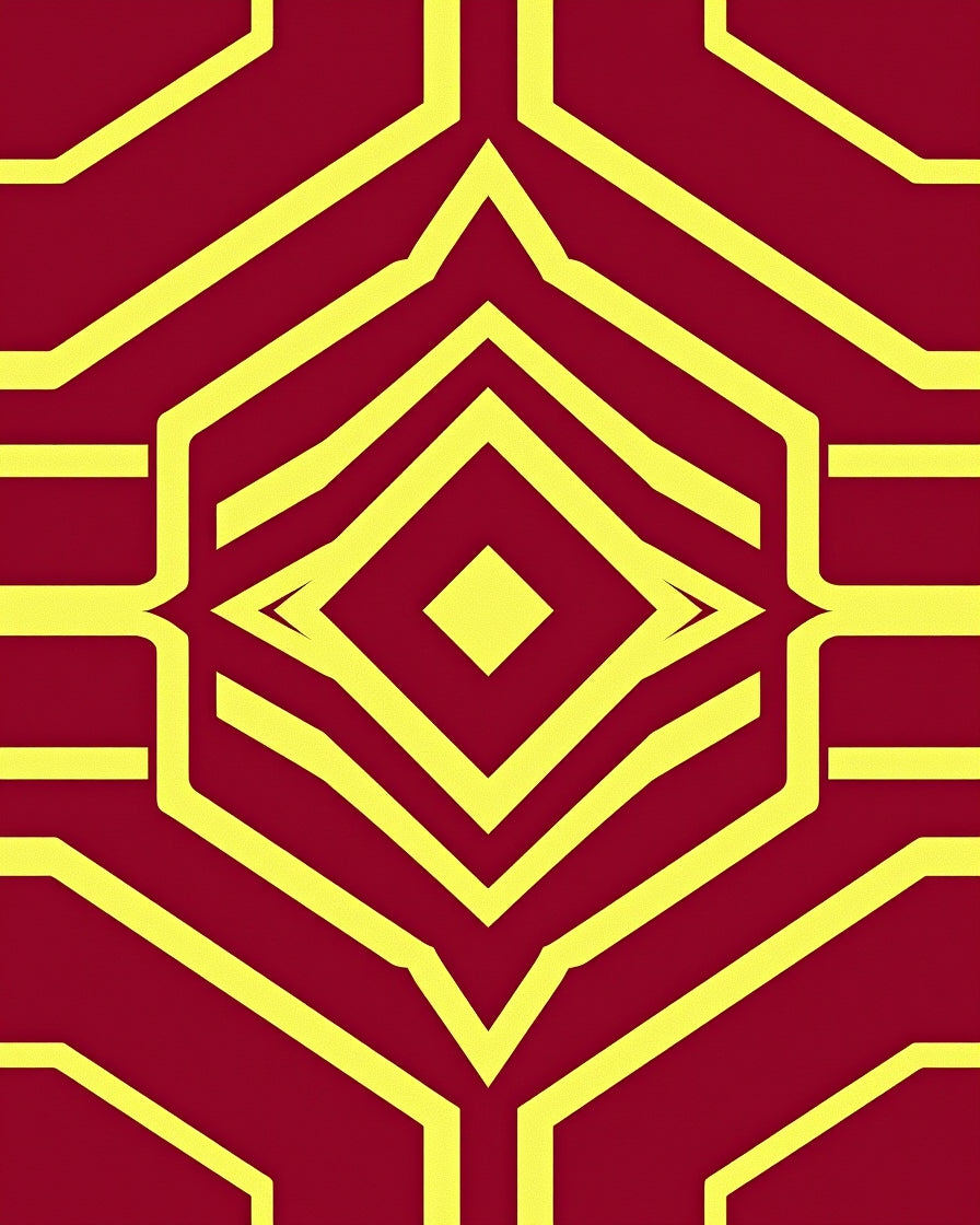 Crimson and Yellow Geometric Diamond Arrangement Rug