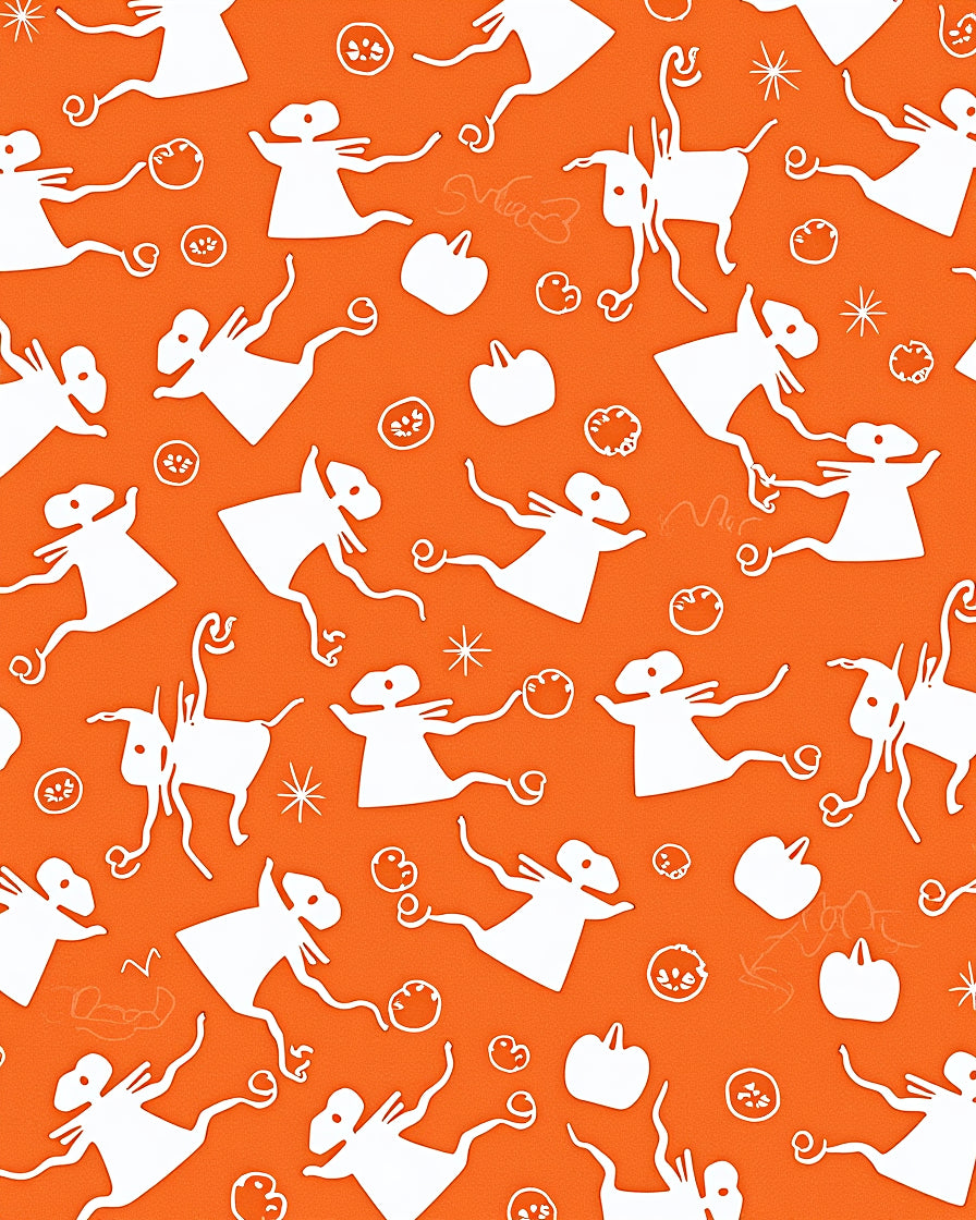 Whimsical White Figures Orange Background Rug