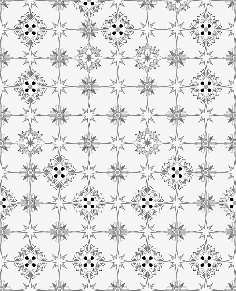 Monochromatic Geometric Floral Medallion Arrangement Rug