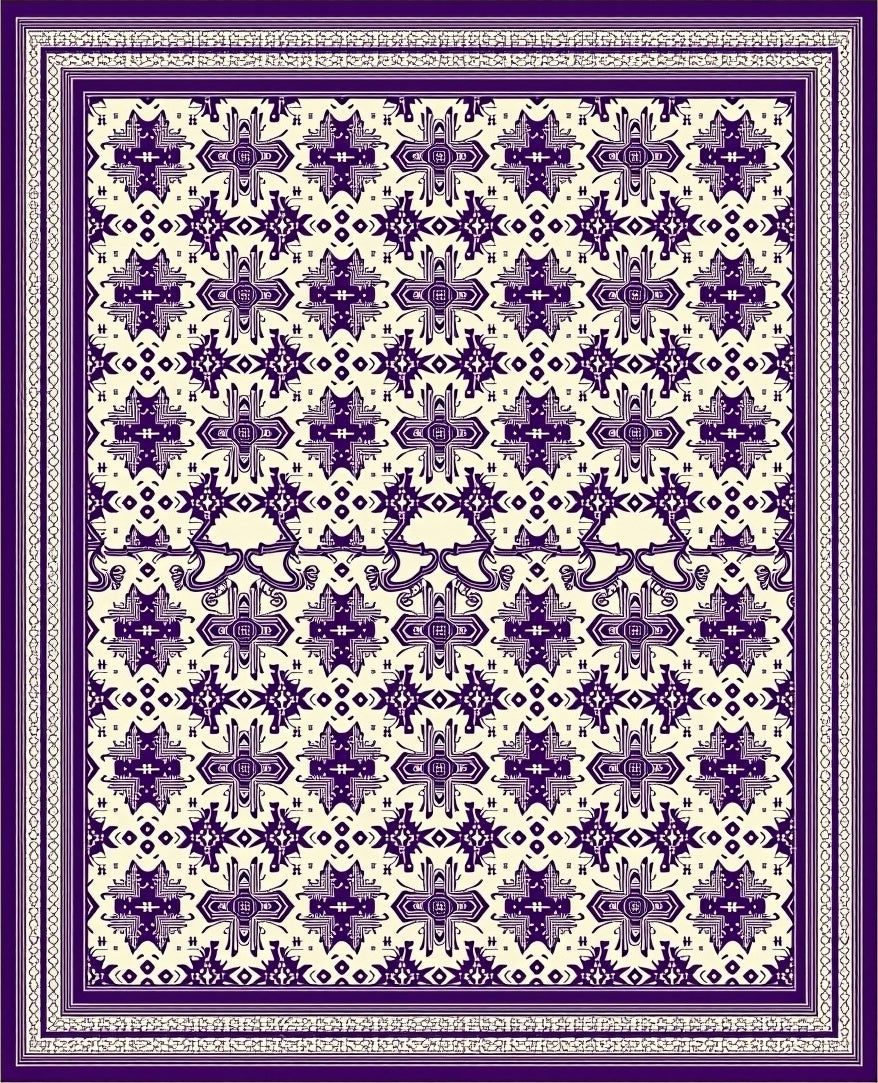 Deep Purple Geometric Medallion Border Rug