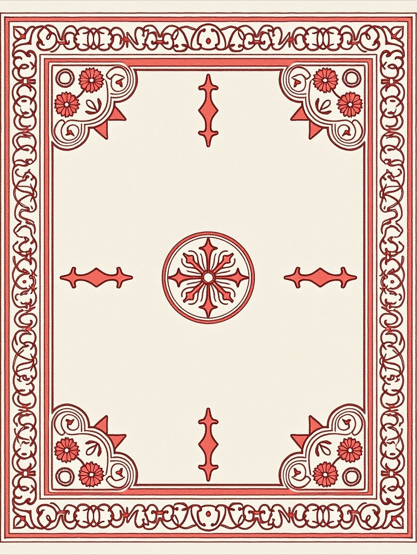 Coral Floral Medallion BorderRug Rug