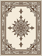 Elegant Cream Dark Brown Floral Medallion Rug