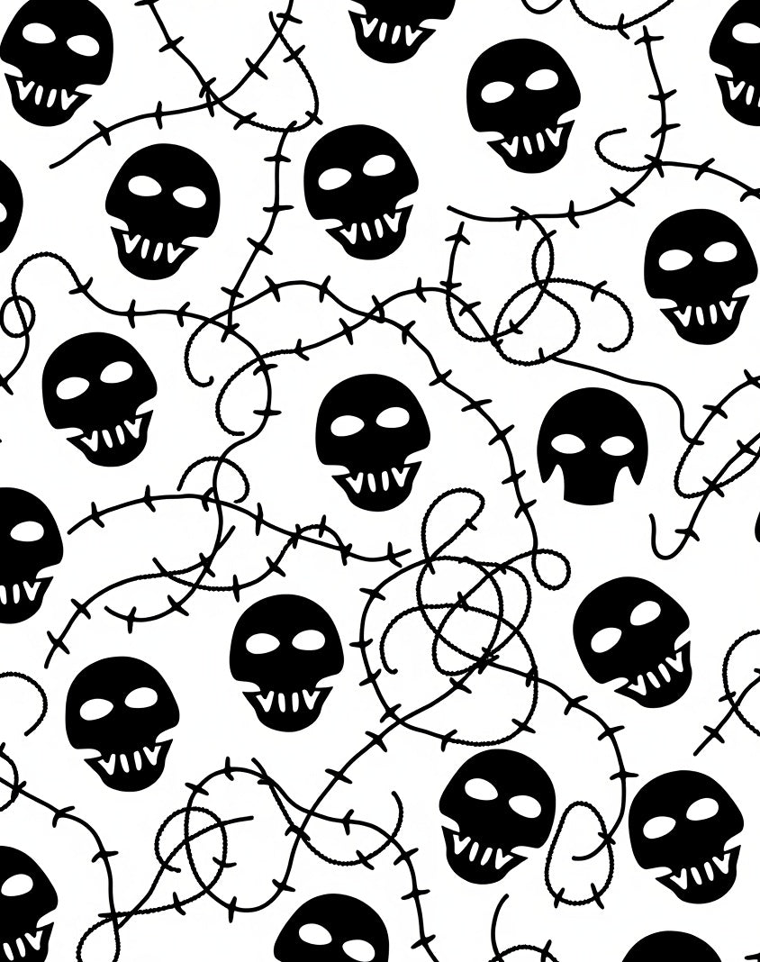 Monochromatic Skull Vine Repeat Rug