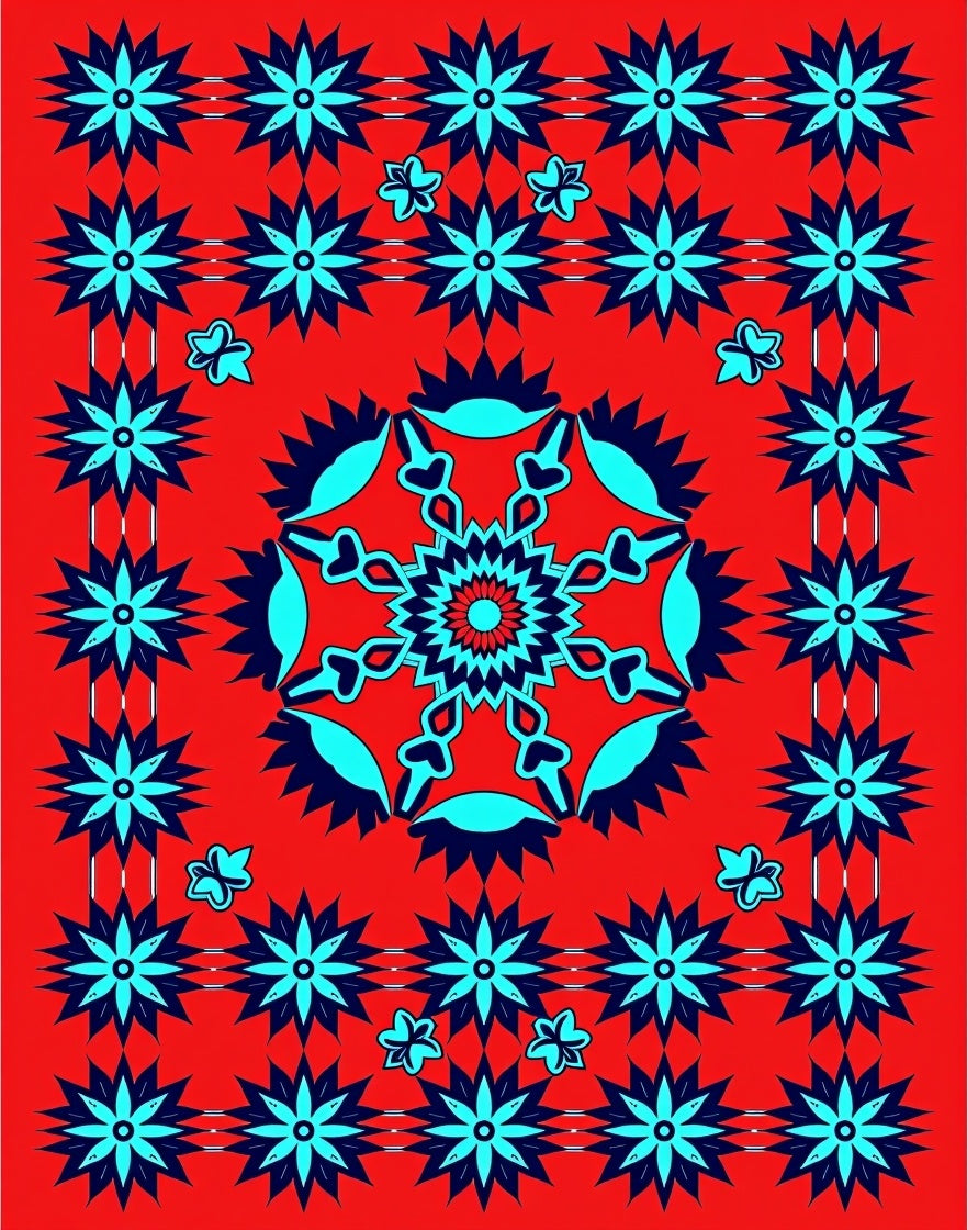 Crimson Starburst Butterfly Medallion Rug