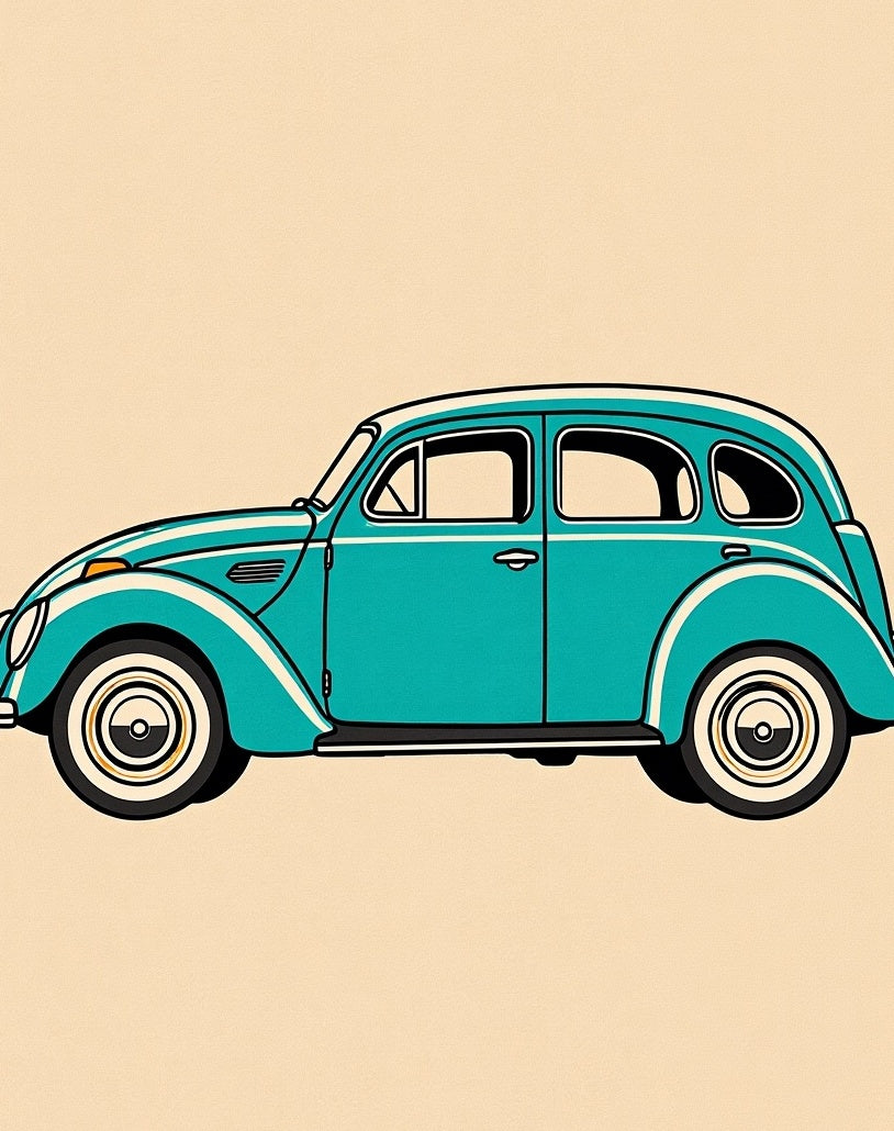 Retro Teal Vintage Automobile Illustration Rug