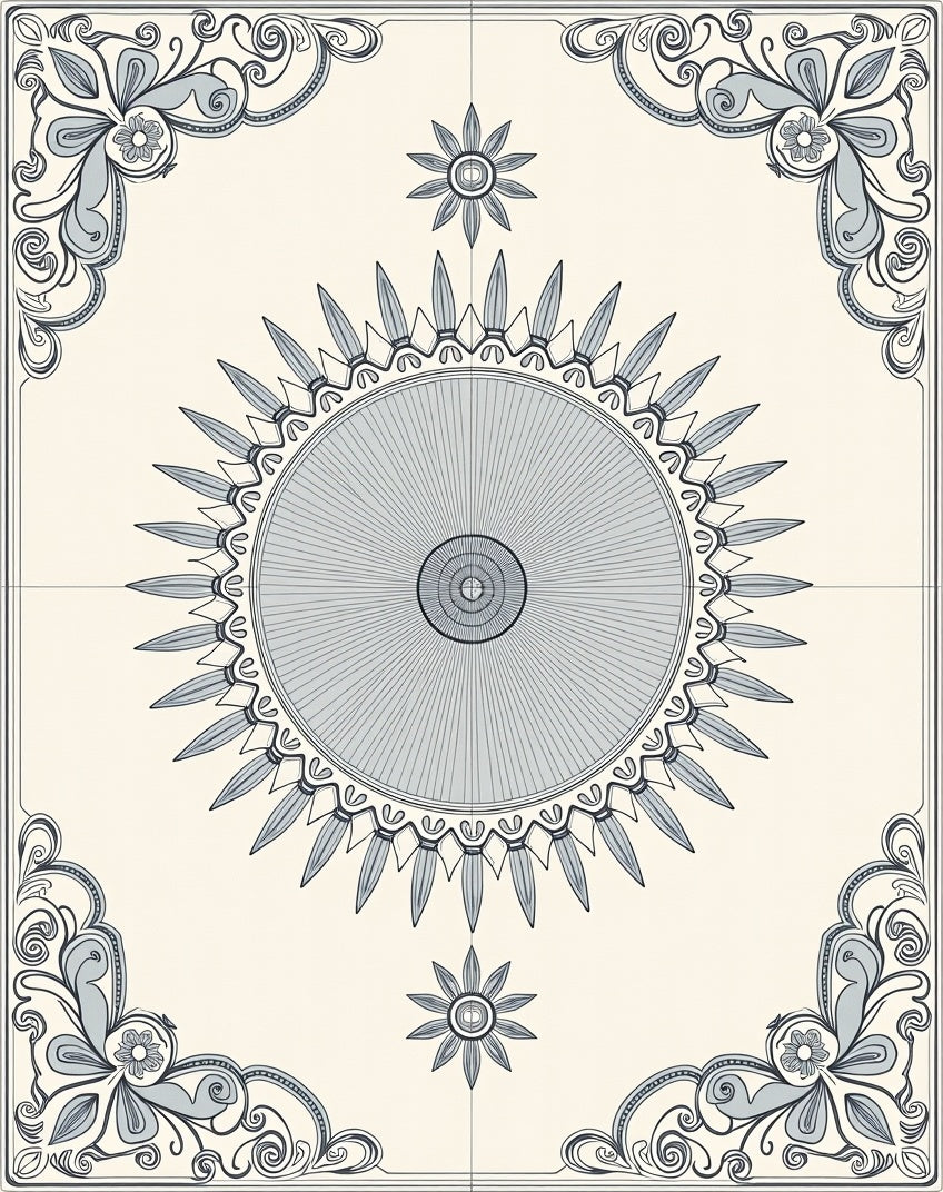 Antique Blue Sunburst Floral Medallion Rug