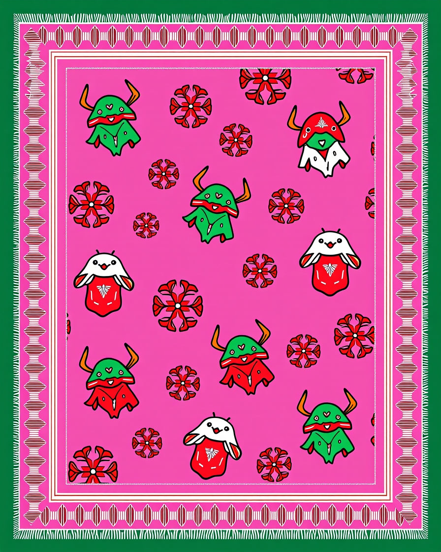 Pink Cartoon Creature Border Rug