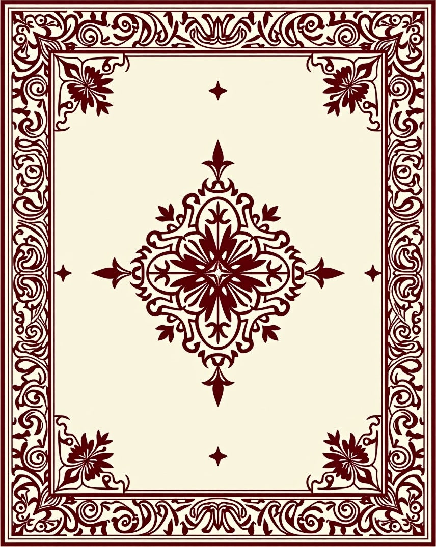 Crimson Floral Medallion Cream Border Rug