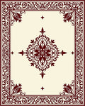 Crimson Floral Medallion Cream Border Rug