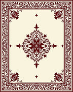 Crimson Floral Medallion Cream Border Rug