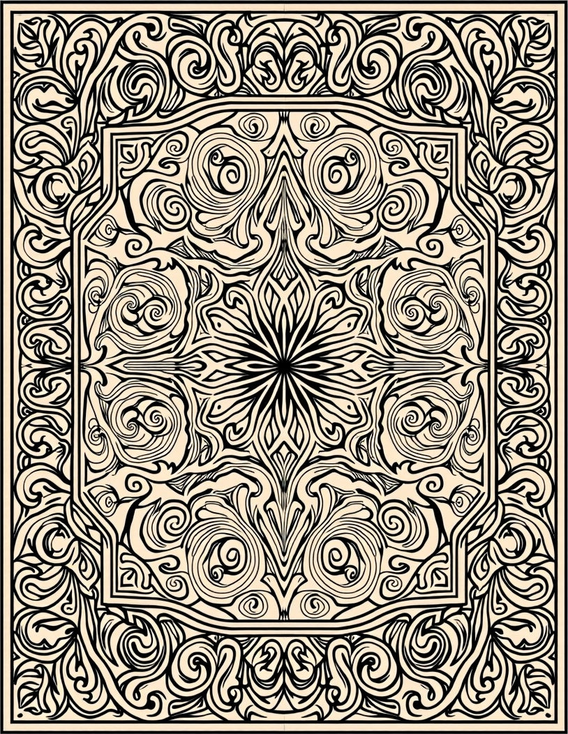 Ornate Black Cream Arabesque Ornament Rug