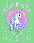 Pastel Unicorn With Whimsical Scrollwork Rug