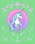 Pastel Unicorn With Whimsical Scrollwork Rug