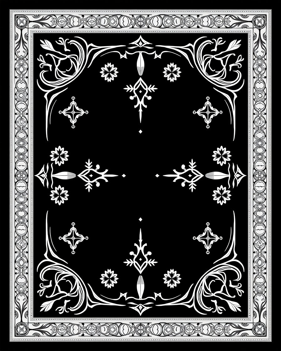 Elegant Black White Floral Border Rug