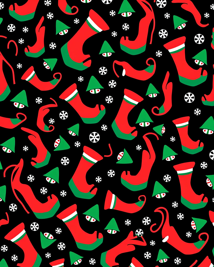 Christmas Stockings Snowflakes Black Rug