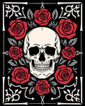 Dark Red Rose Skull Border Rug