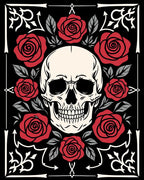 Dark Red Rose Skull Border Rug