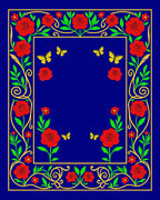 Vibrant Red Rose Butterfly Garden Rug