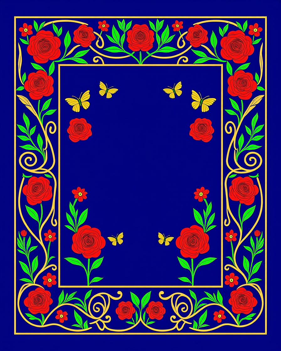 Vibrant Red Rose Butterfly Garden Rug