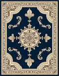 Deep Navy Floral Scroll Medallion Rug