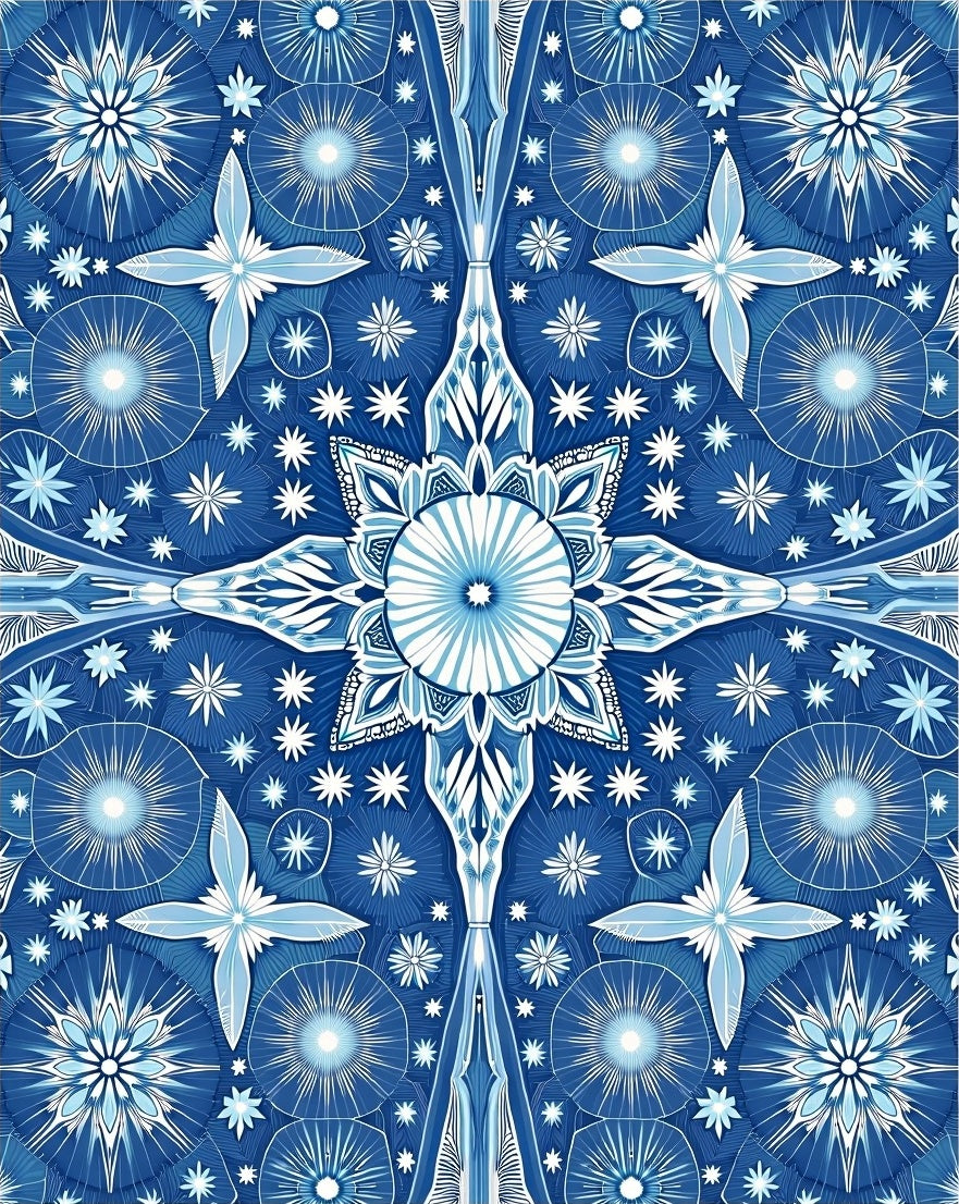 Deep Blue Starburst Kaleidoscope Rug