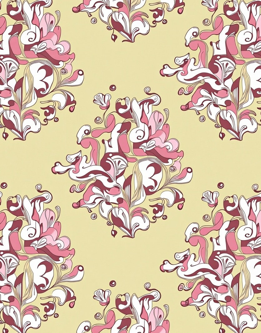 Abstract Pink Floral Swirls Rug