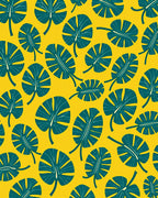 Tropical Green Leaf Yellow Background Rug