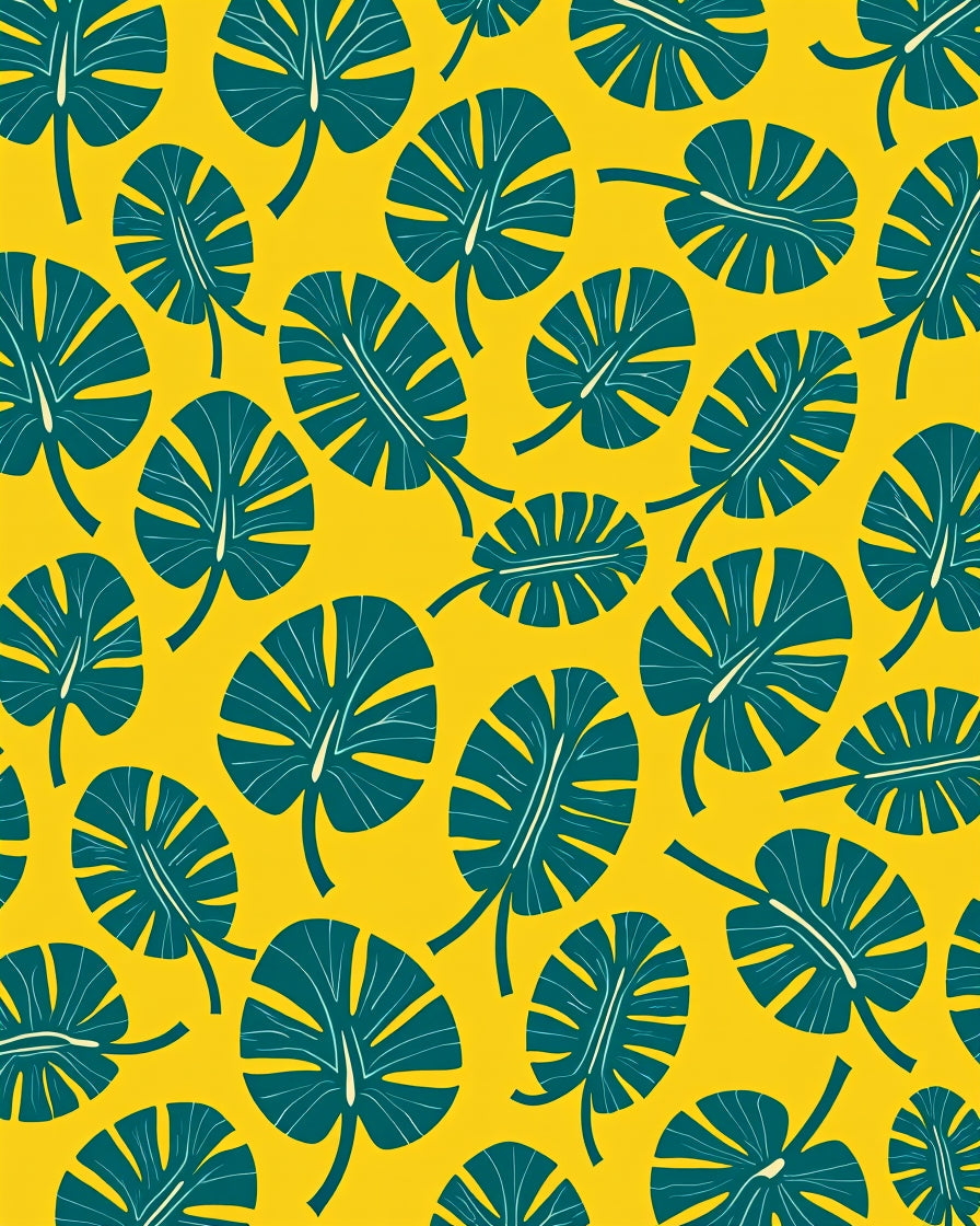 Tropical Green Leaf Yellow Background Rug