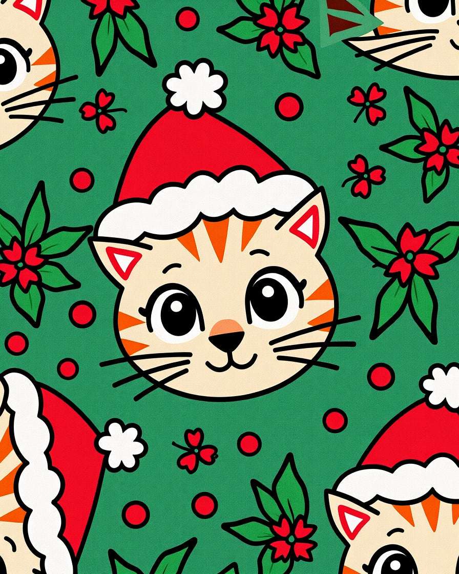 Whimsical Kitten Christmas Santa Hat Rug