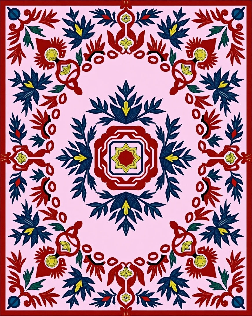 Rich Crimson Floral Medallion Pink Rug