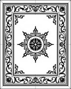 Black White Floral Star Medallion Frame Rug