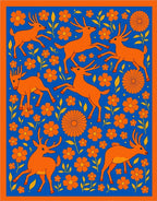 Vibrant Orange Deer Floral Medley Rug