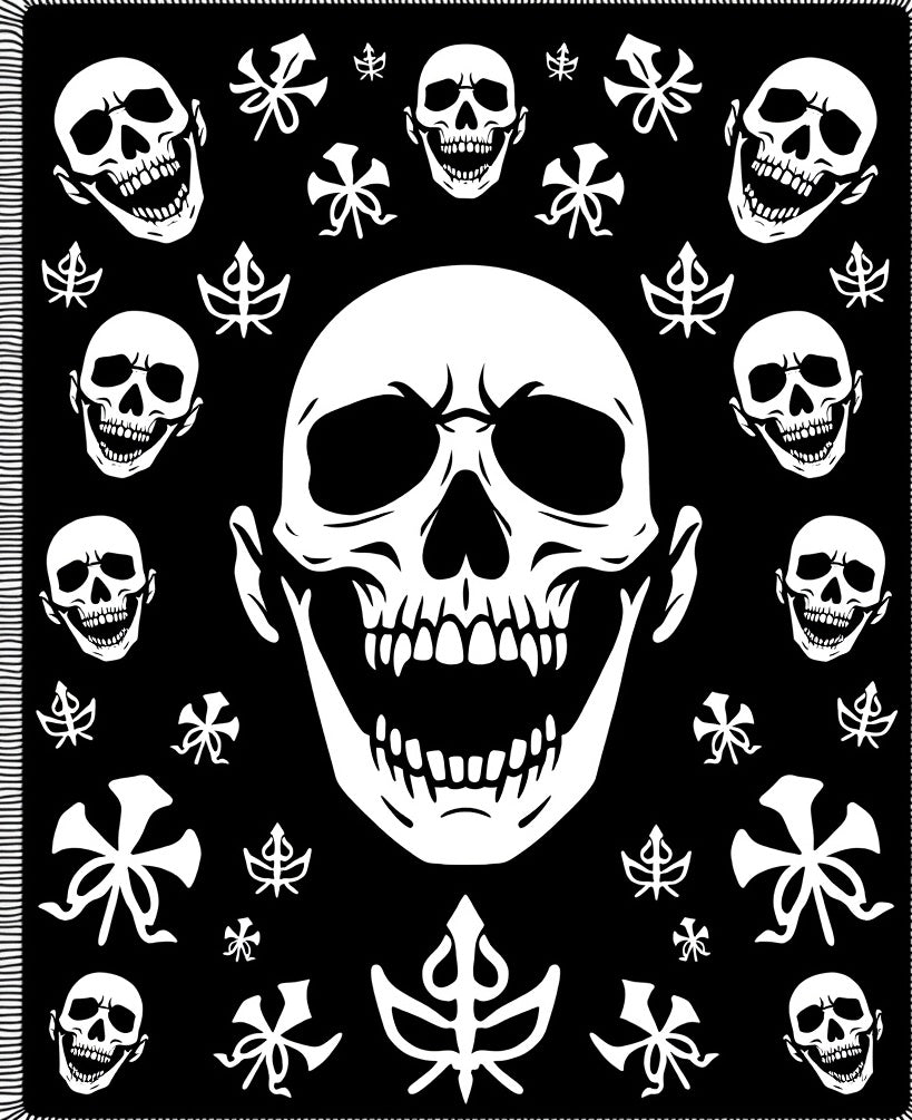 Black White Skull Garden Medallion Rug