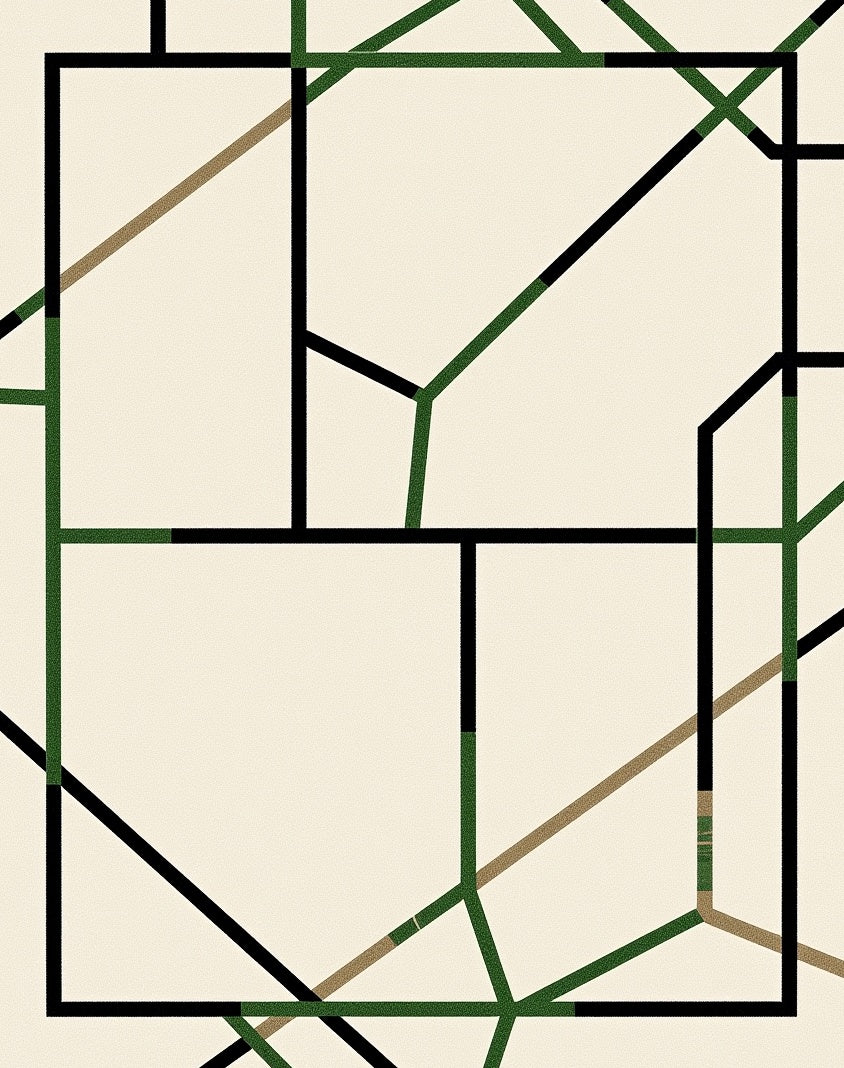 Modern Black Green Geometric Grid Rug