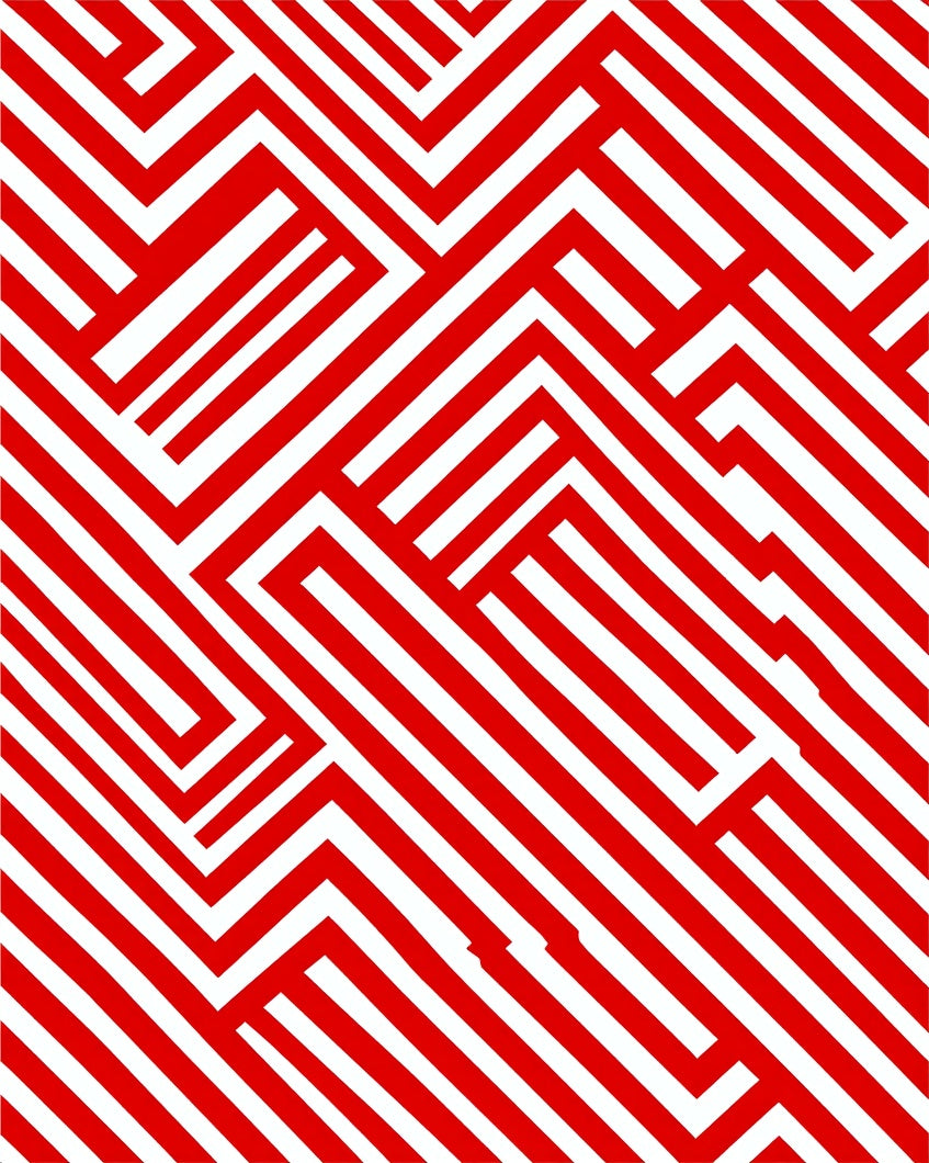 Bold Red White Interlocking Lines Rug
