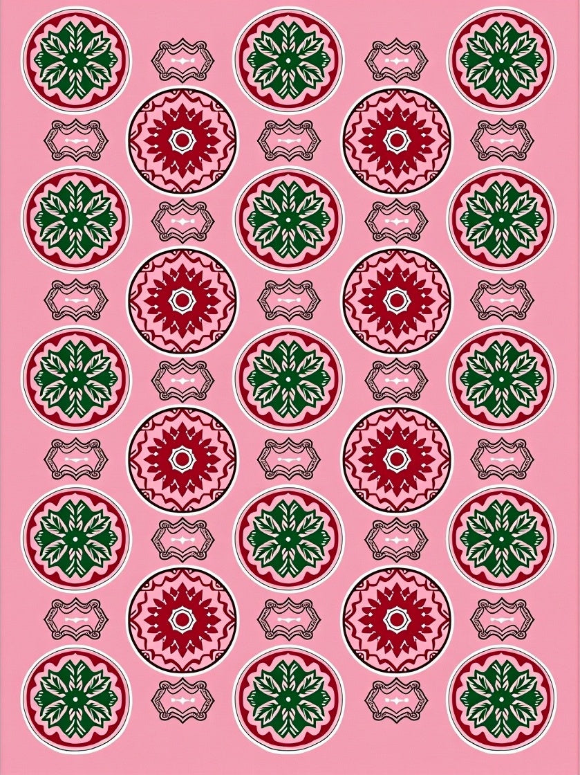 Pink Red Green Floral Medallion Harmony Rug