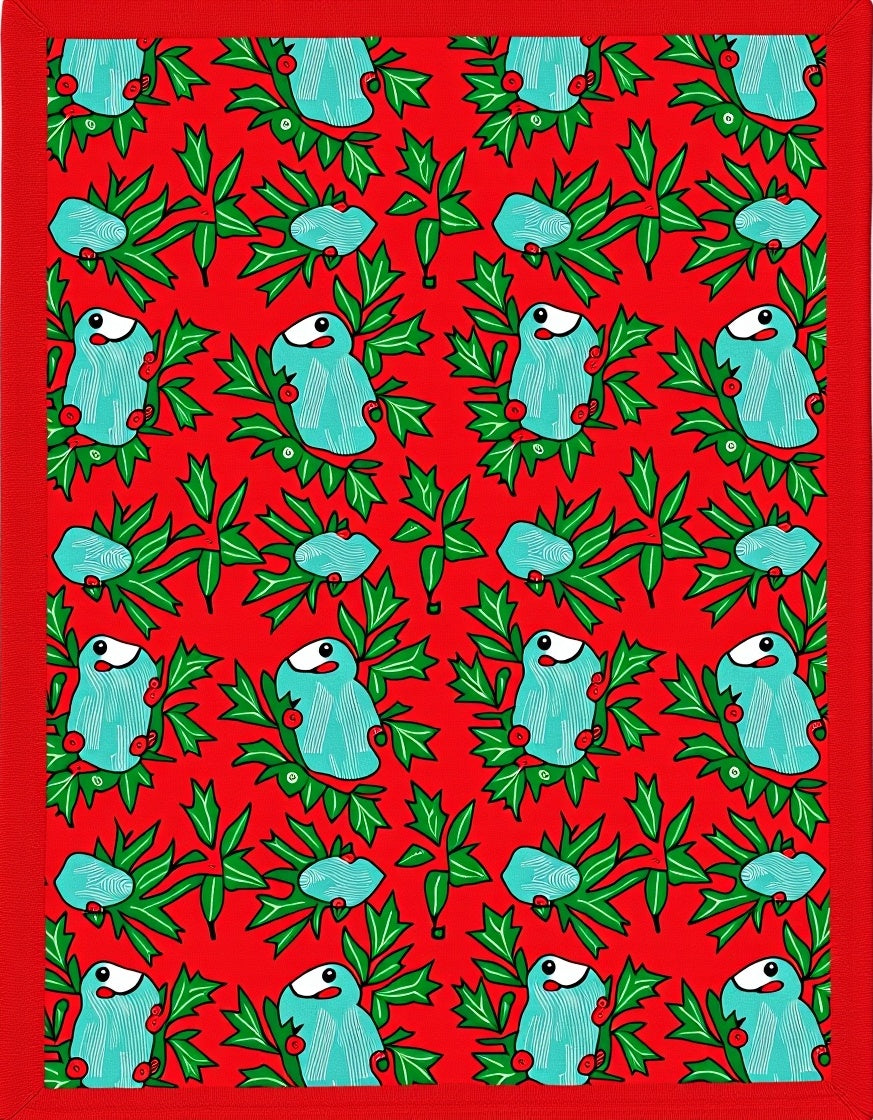 Whimsical Blue Creature Green Holly Rug