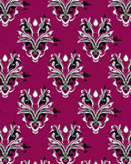 Plum Black and White Floral Damask Rug